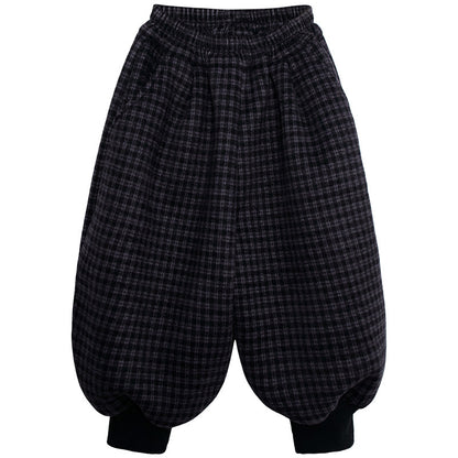 チェック柄裾リブ裏ボアパンツ