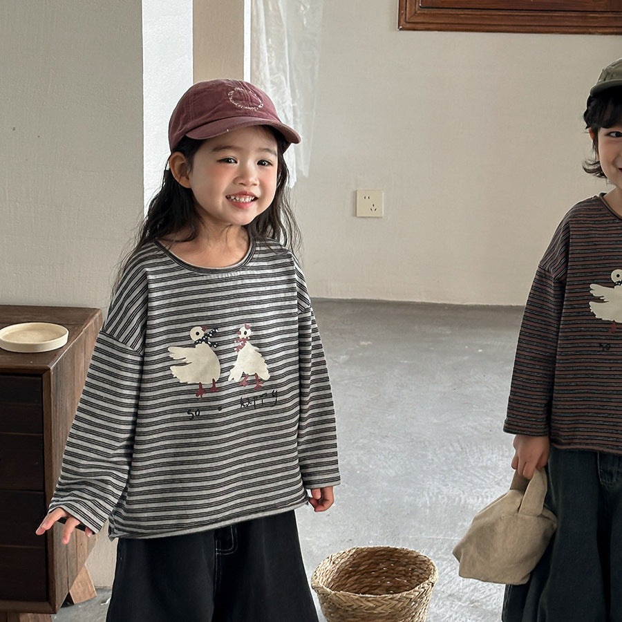 ガチョウプリントボーダーTシャツ