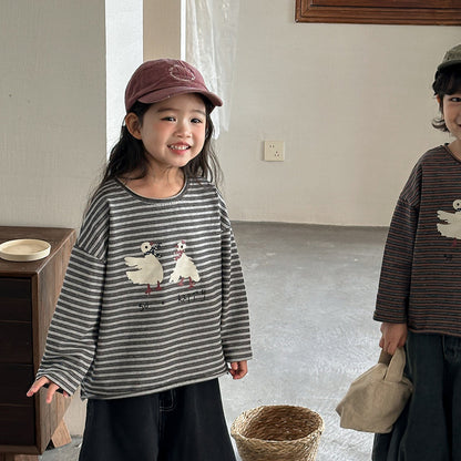 ガチョウプリントボーダーTシャツ