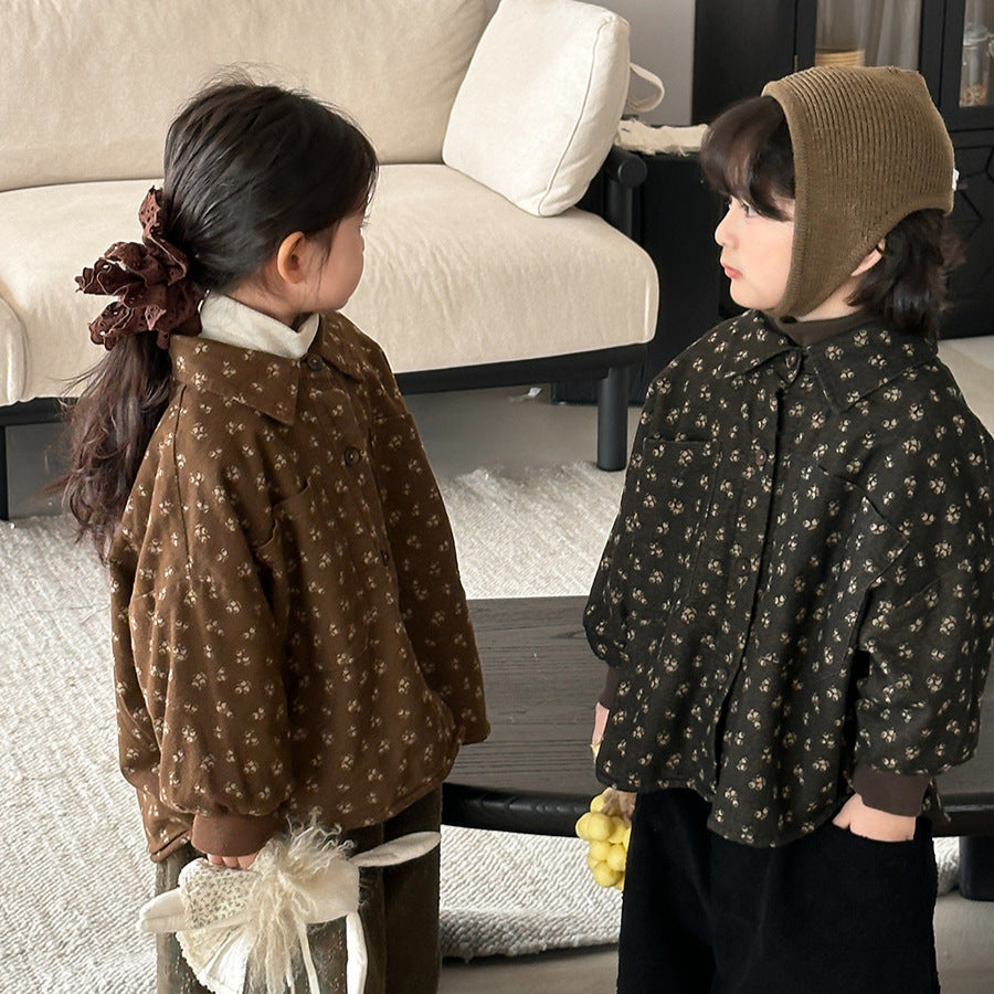 Small floral print fleece-lined shirt jacket