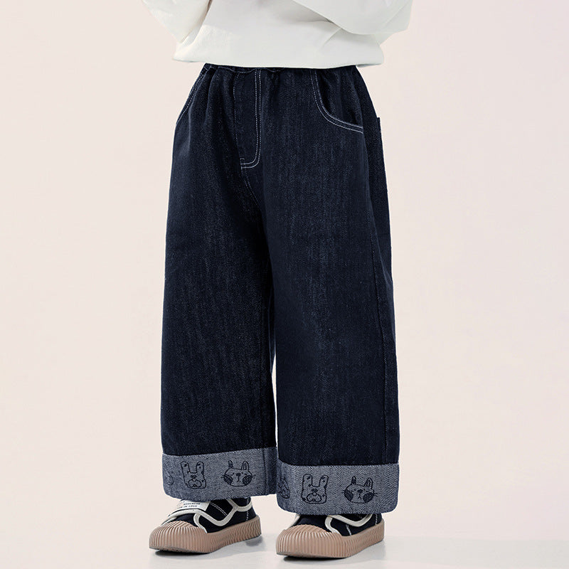 裾返しプリントデニムパンツ