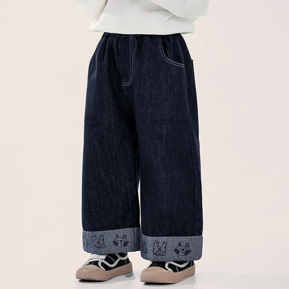 裾返しプリントデニムパンツ