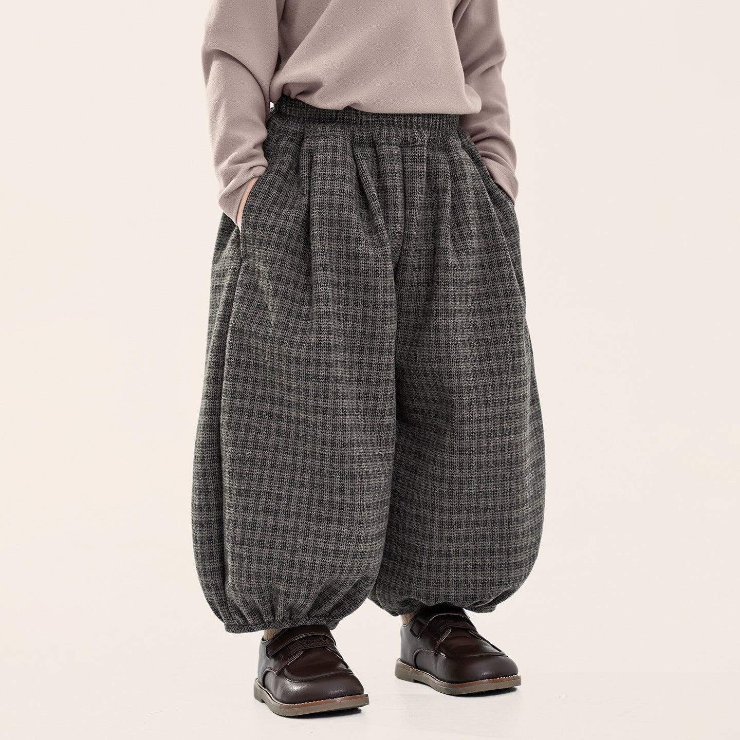 控えめチェック裏ボアバルーンパンツ