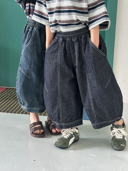 薄手ワイド七分デニムパンツ
