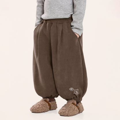 裾クマプリント裏ボアパンツ