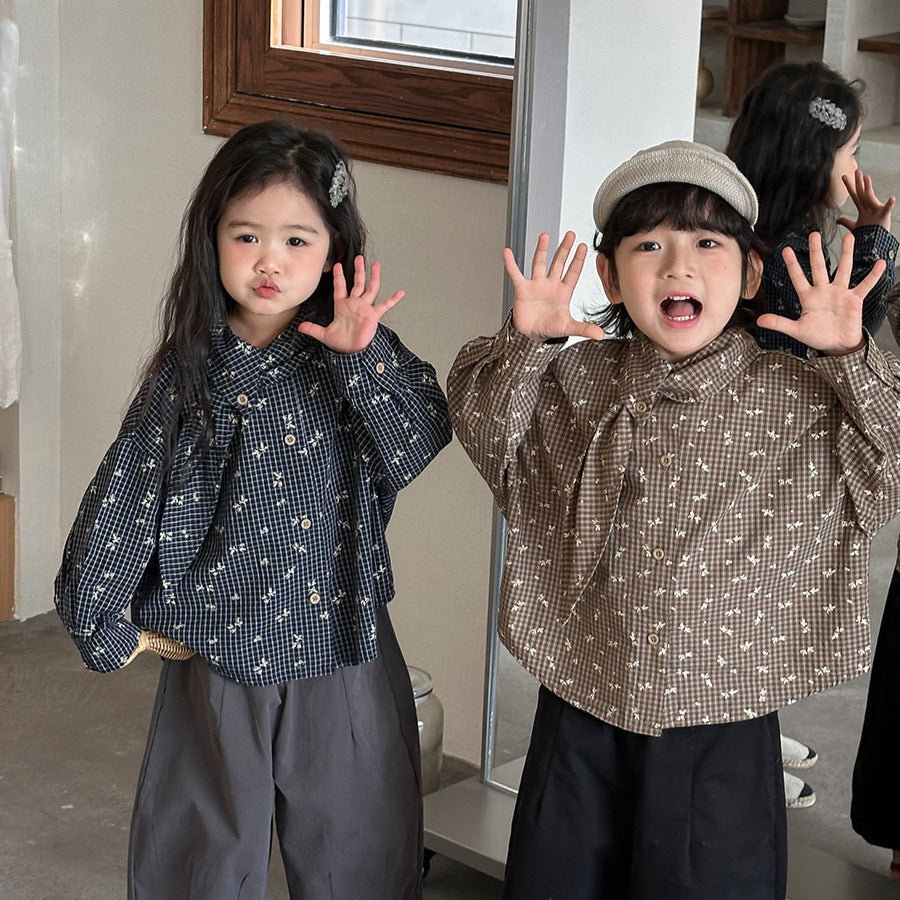 リーフ衿小花柄ブラウス