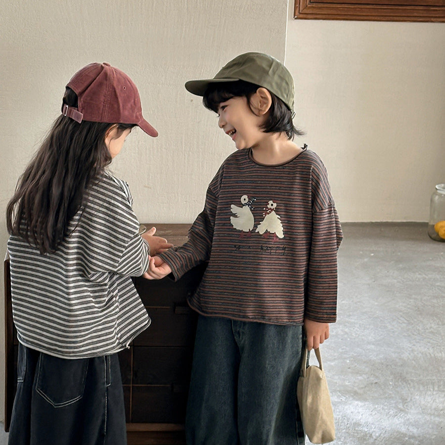 ガチョウプリントボーダーTシャツ