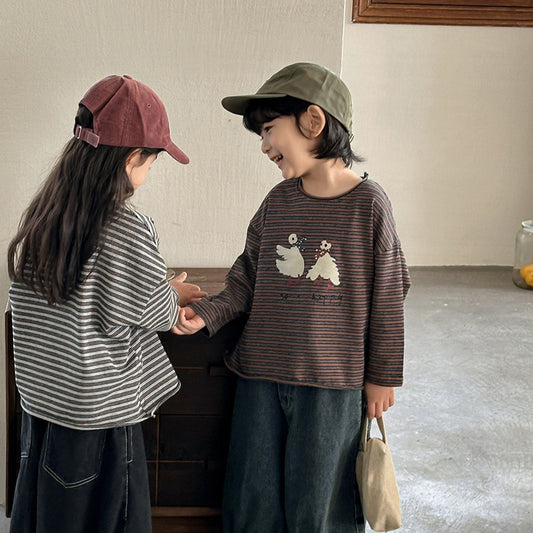 ガチョウプリントボーダーTシャツ