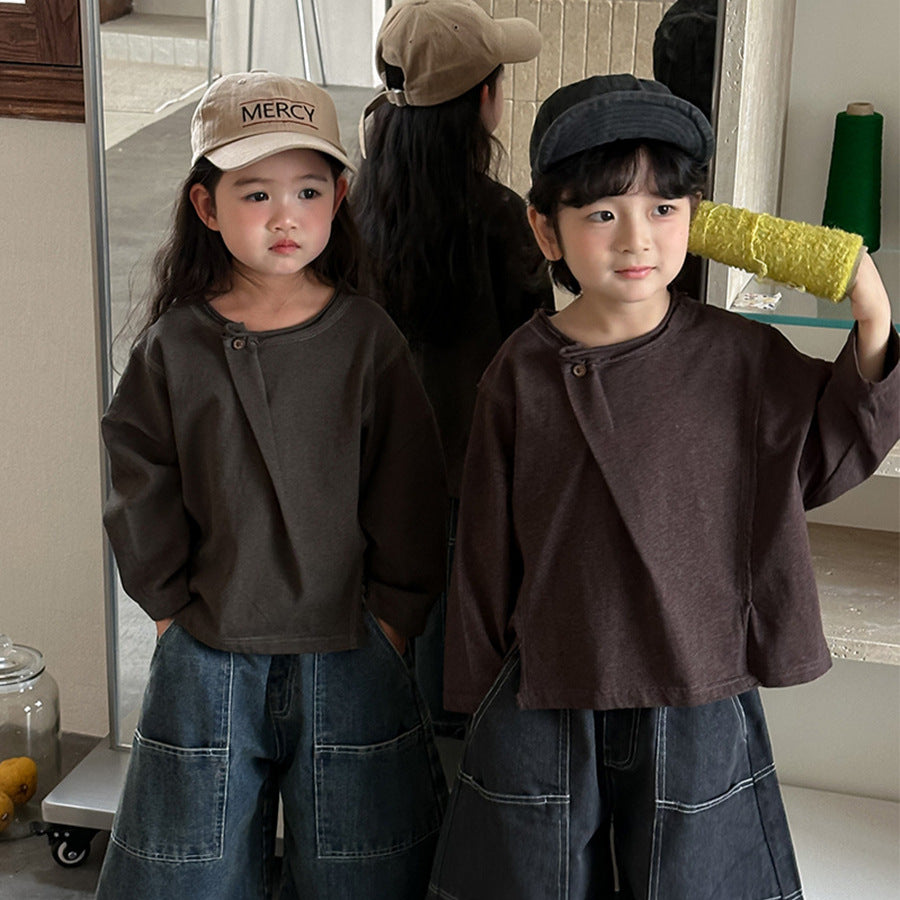 斜めボタンTシャツ綿100%