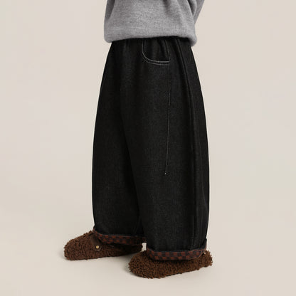 ロールアップ裏ボアデニムパンツ
