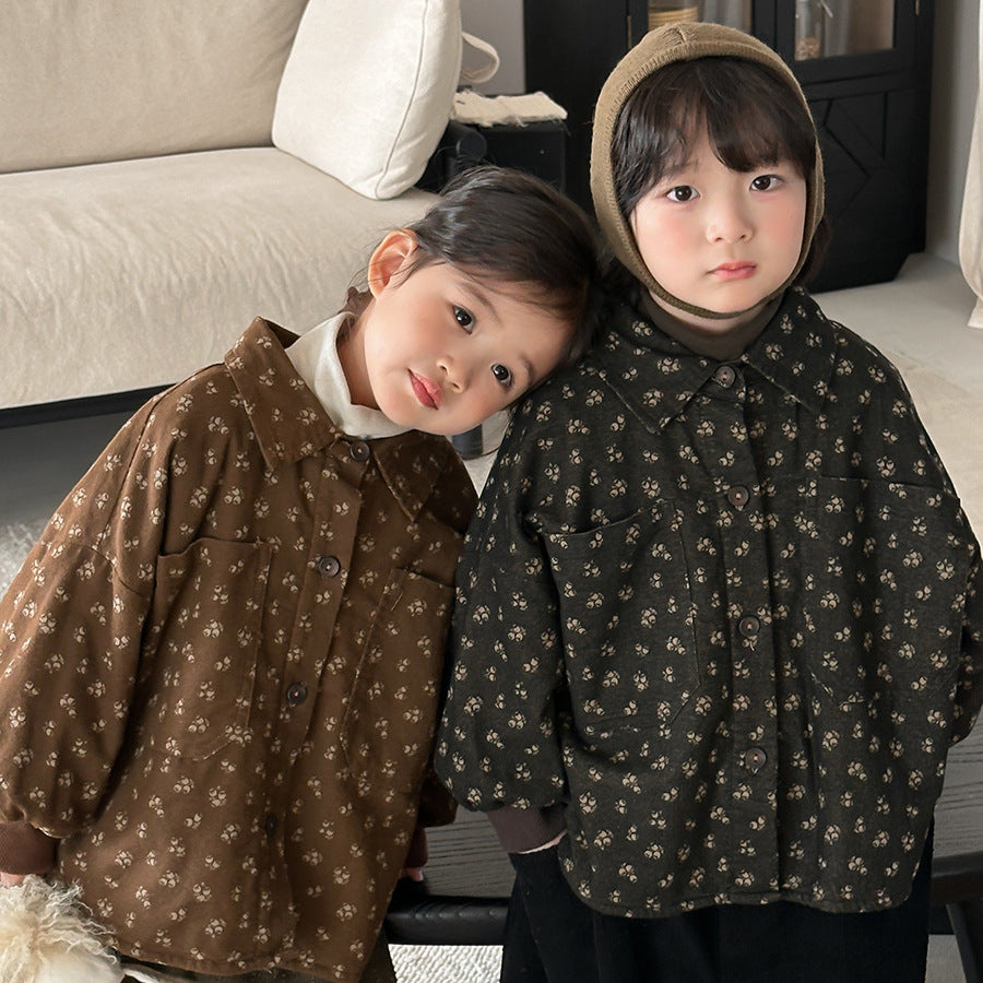 Small floral print fleece-lined shirt jacket