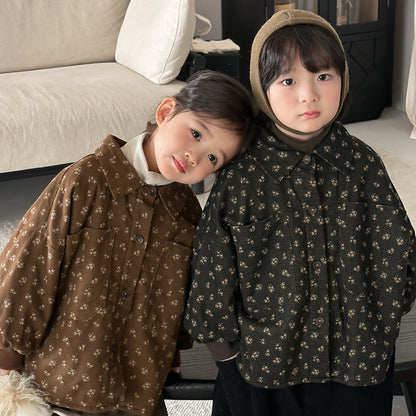 Small floral print fleece-lined shirt jacket