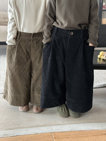 穴あき模様裏ボアコーデュロイパンツ