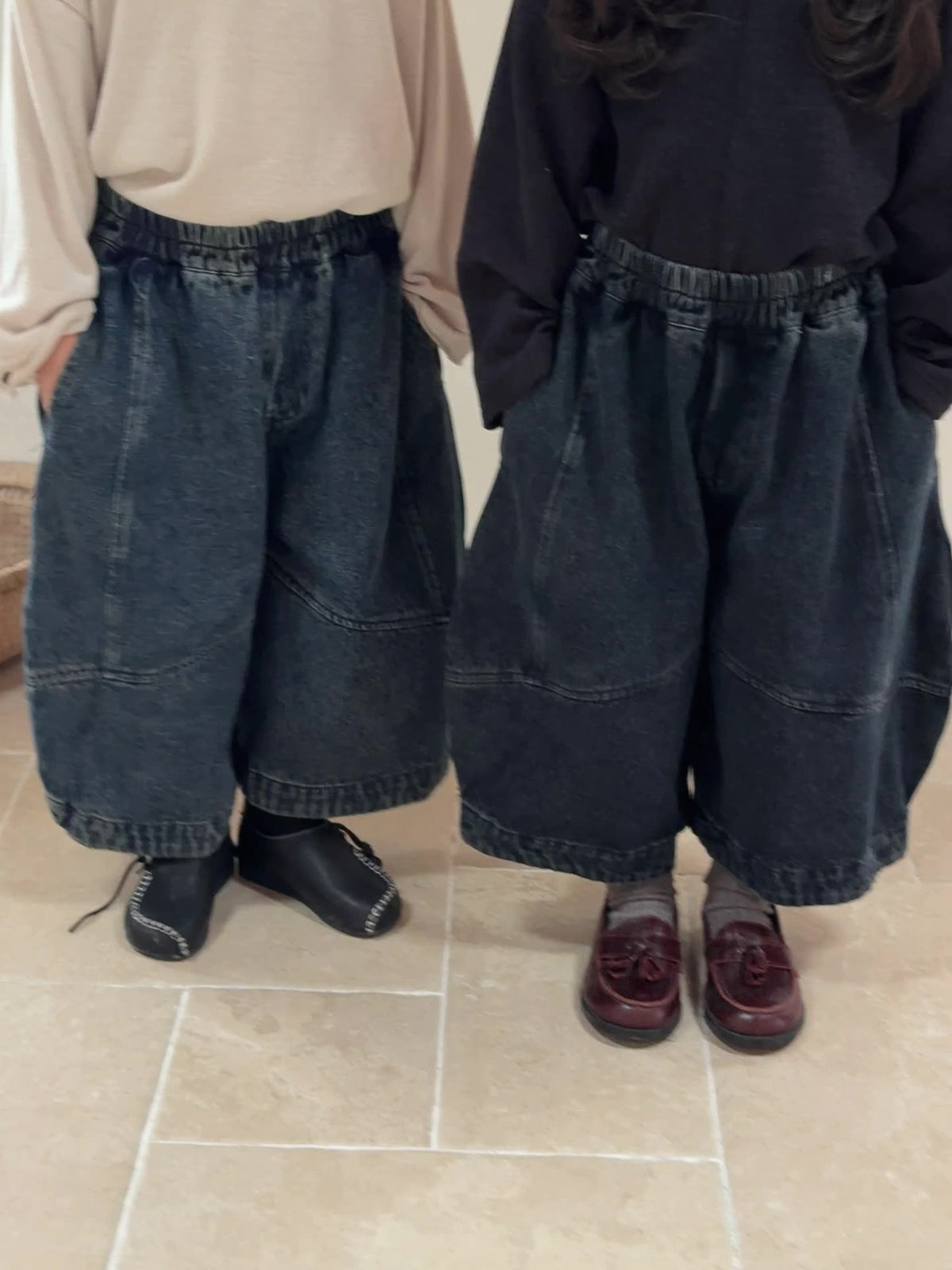 コットン混切替デニムワイドパンツ