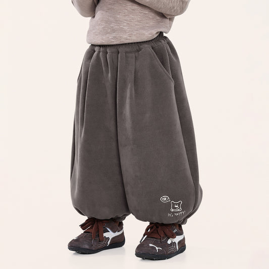 裾クマプリント裏ボアパンツ