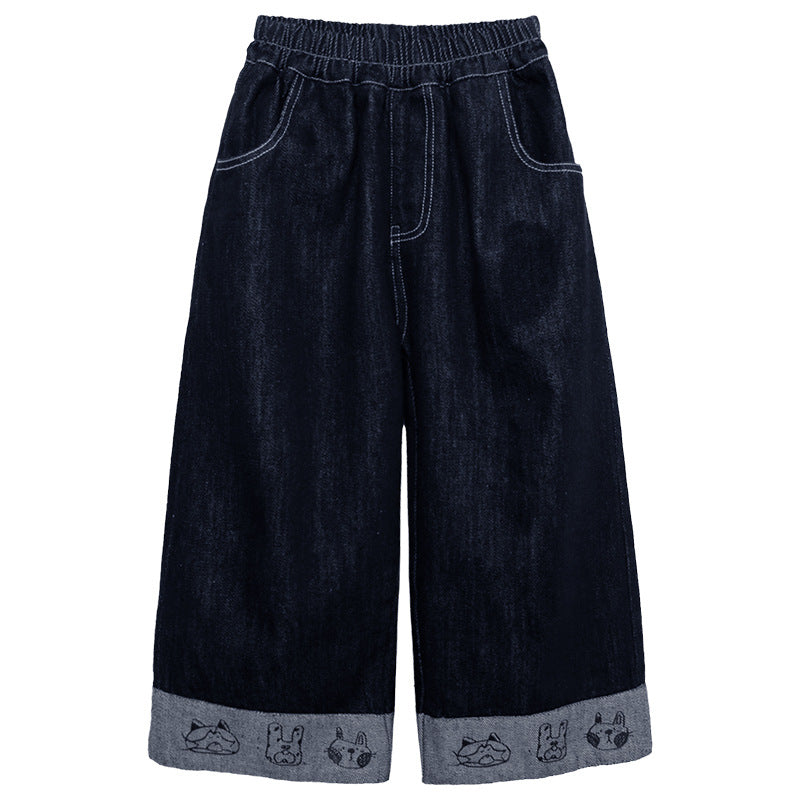 裾返しプリントデニムパンツ