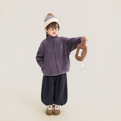 ワンポイント刺繍フリースジャケット
