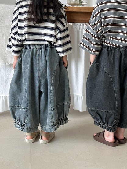 裾ギャザーバルーンデニムパンツ