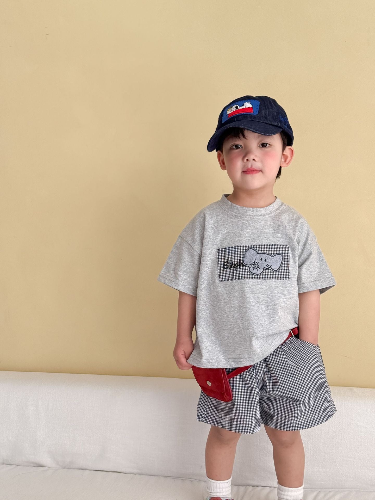 細チェック半袖Tシャツ＆ショートパンツセット