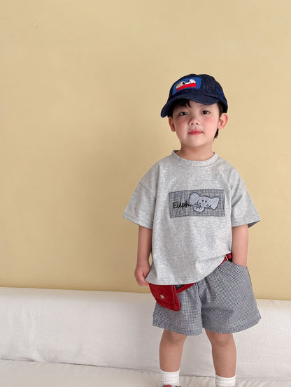 細チェック半袖Tシャツ＆ショートパンツセット