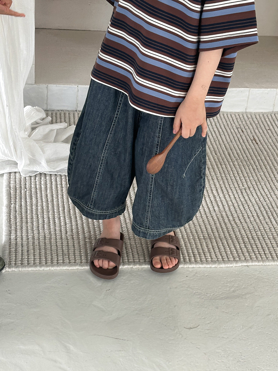 薄手ワイド七分デニムパンツ