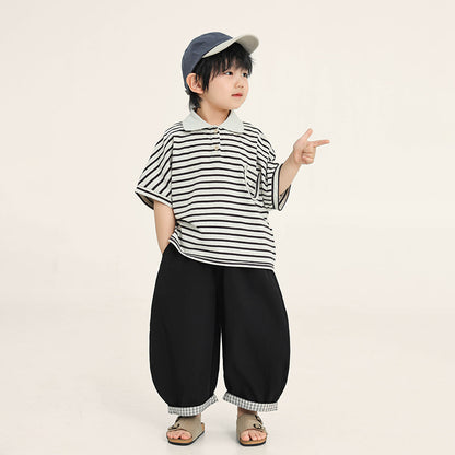 襟付きボーダーTシャツ