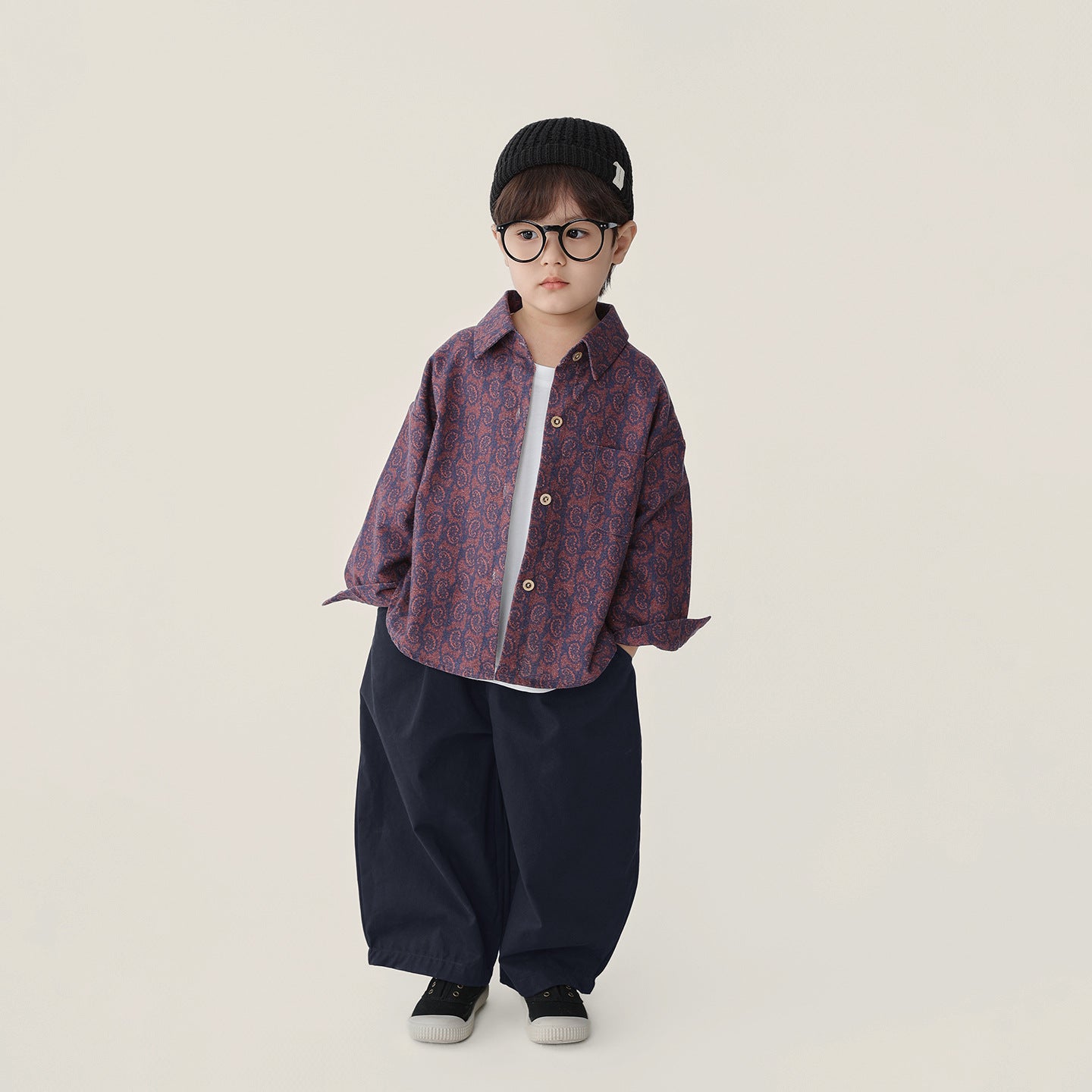 ペイズリー柄コットン長袖シャツ