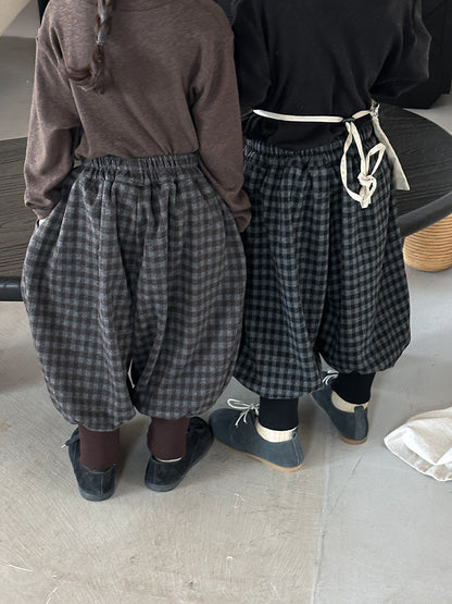 チェック柄アンクルリブパンツ