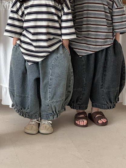 裾ギャザーバルーンデニムパンツ