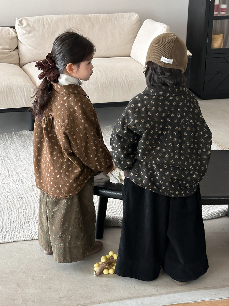 Small floral print fleece-lined shirt jacket