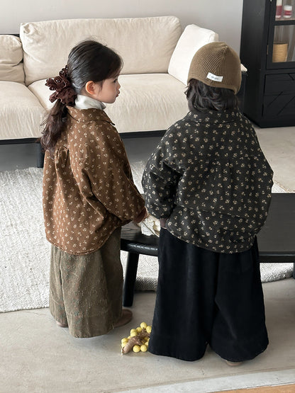 Small floral print fleece-lined shirt jacket