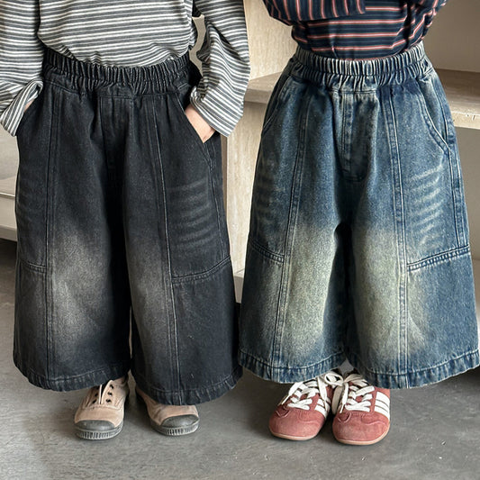 アタリ加工ワイドデニム