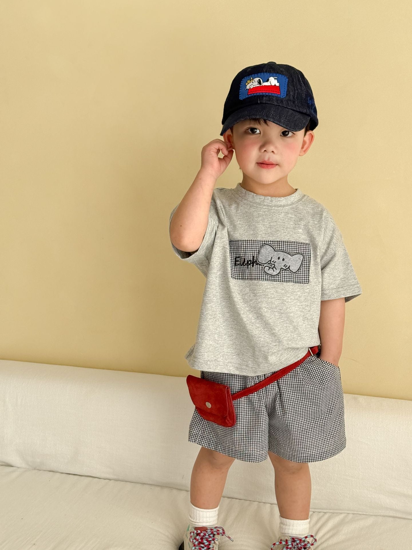 細チェック半袖Tシャツ＆ショートパンツセット