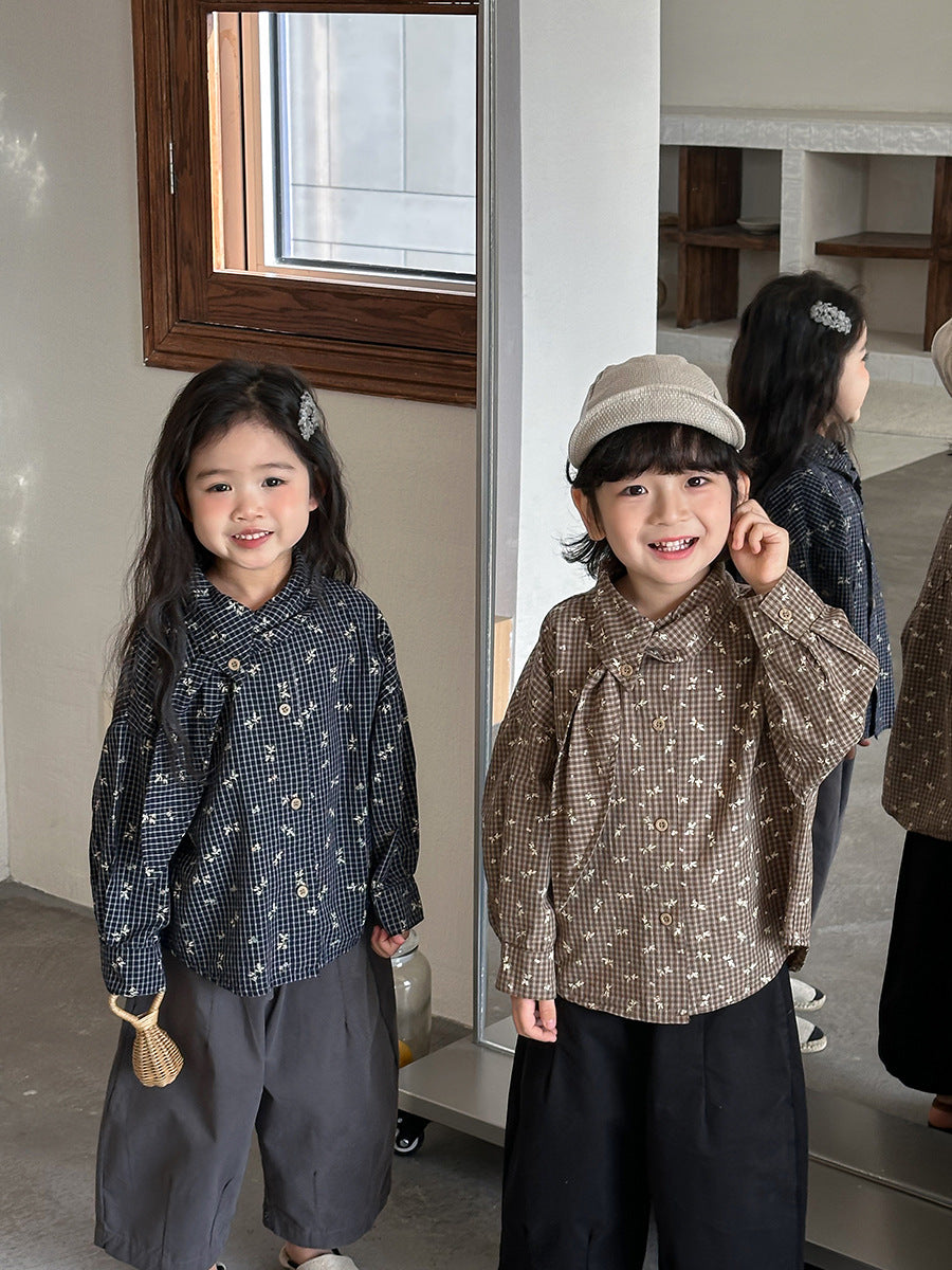 リーフ衿小花柄ブラウス