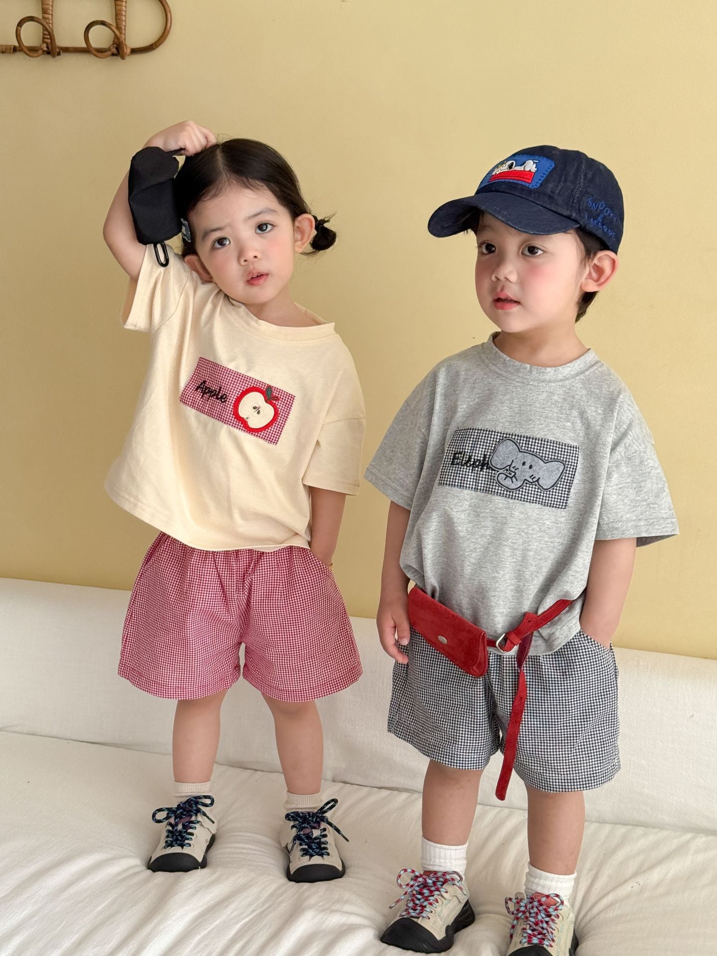 細チェック半袖Tシャツ＆ショートパンツセット