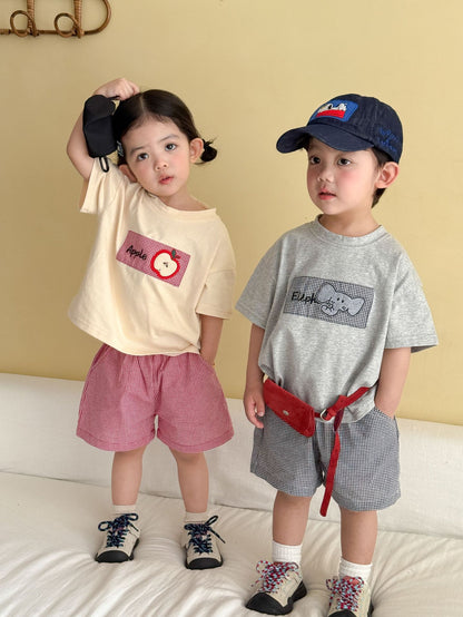 細チェック半袖Tシャツ＆ショートパンツセット