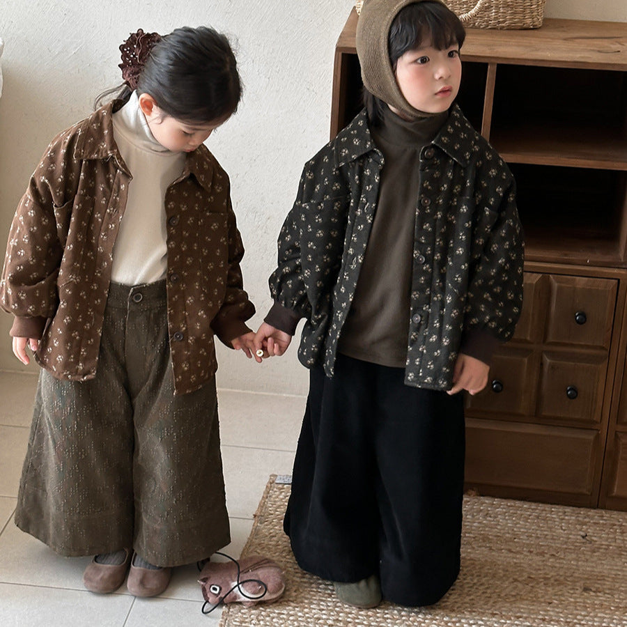 穴あき模様裏ボアコーデュロイパンツ