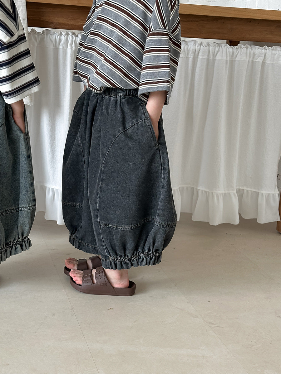 裾ギャザーバルーンデニムパンツ