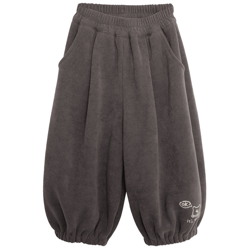 裾クマプリント裏ボアパンツ