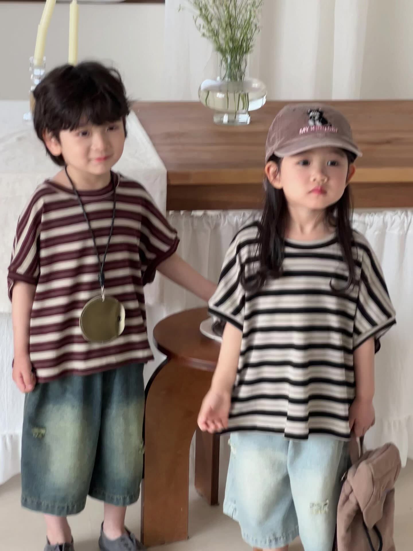 ボーダードロップショルダーTシャツ