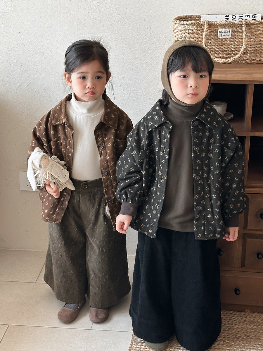 Small floral print fleece-lined shirt jacket