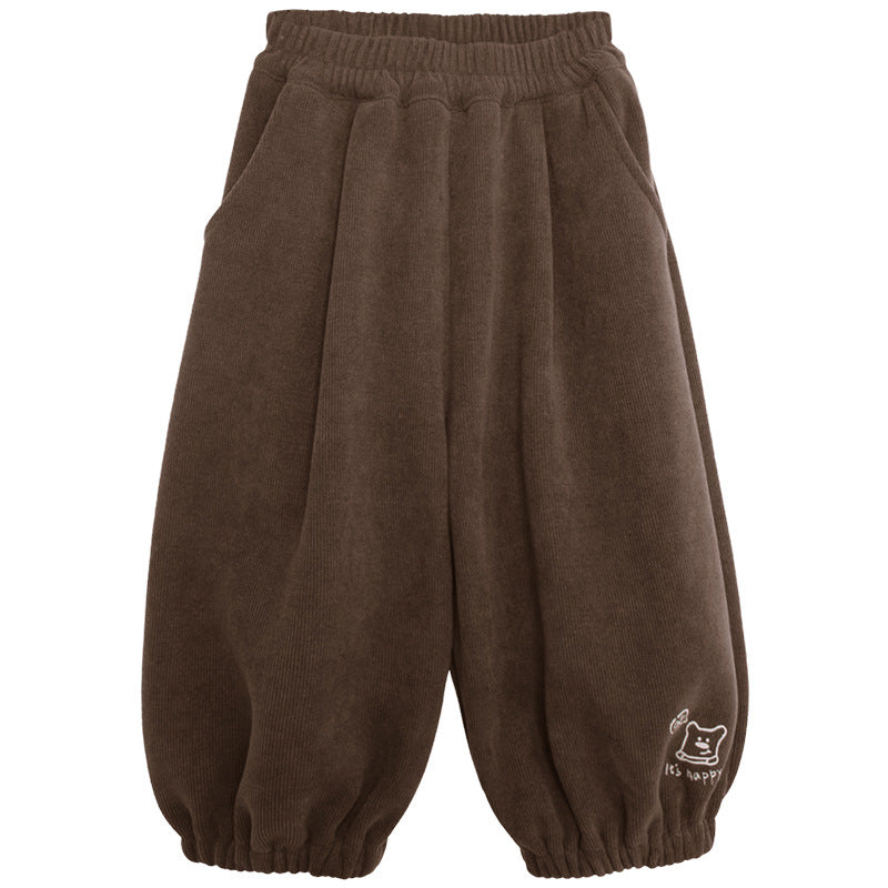 裾クマプリント裏ボアパンツ