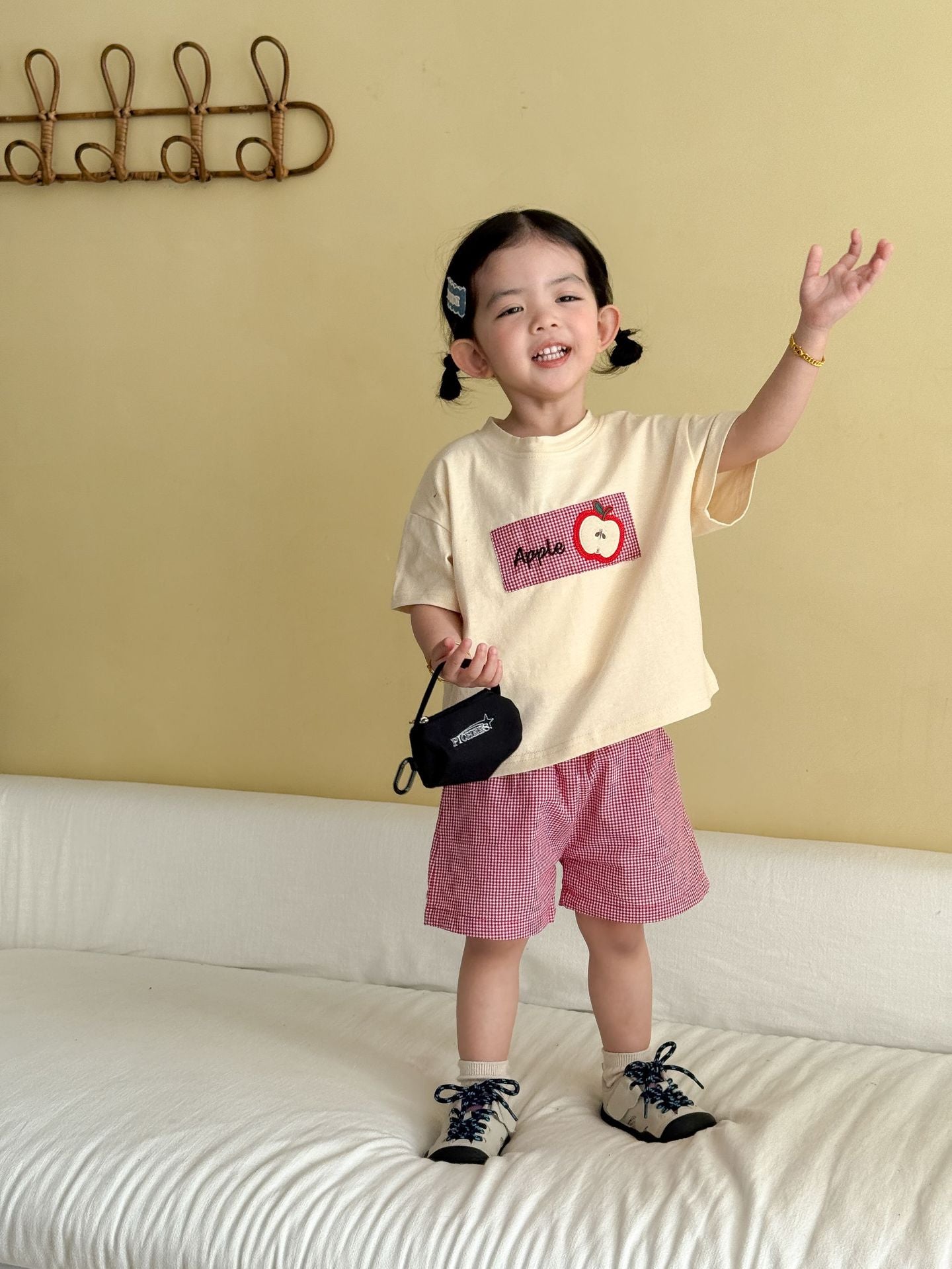 細チェック半袖Tシャツ＆ショートパンツセット