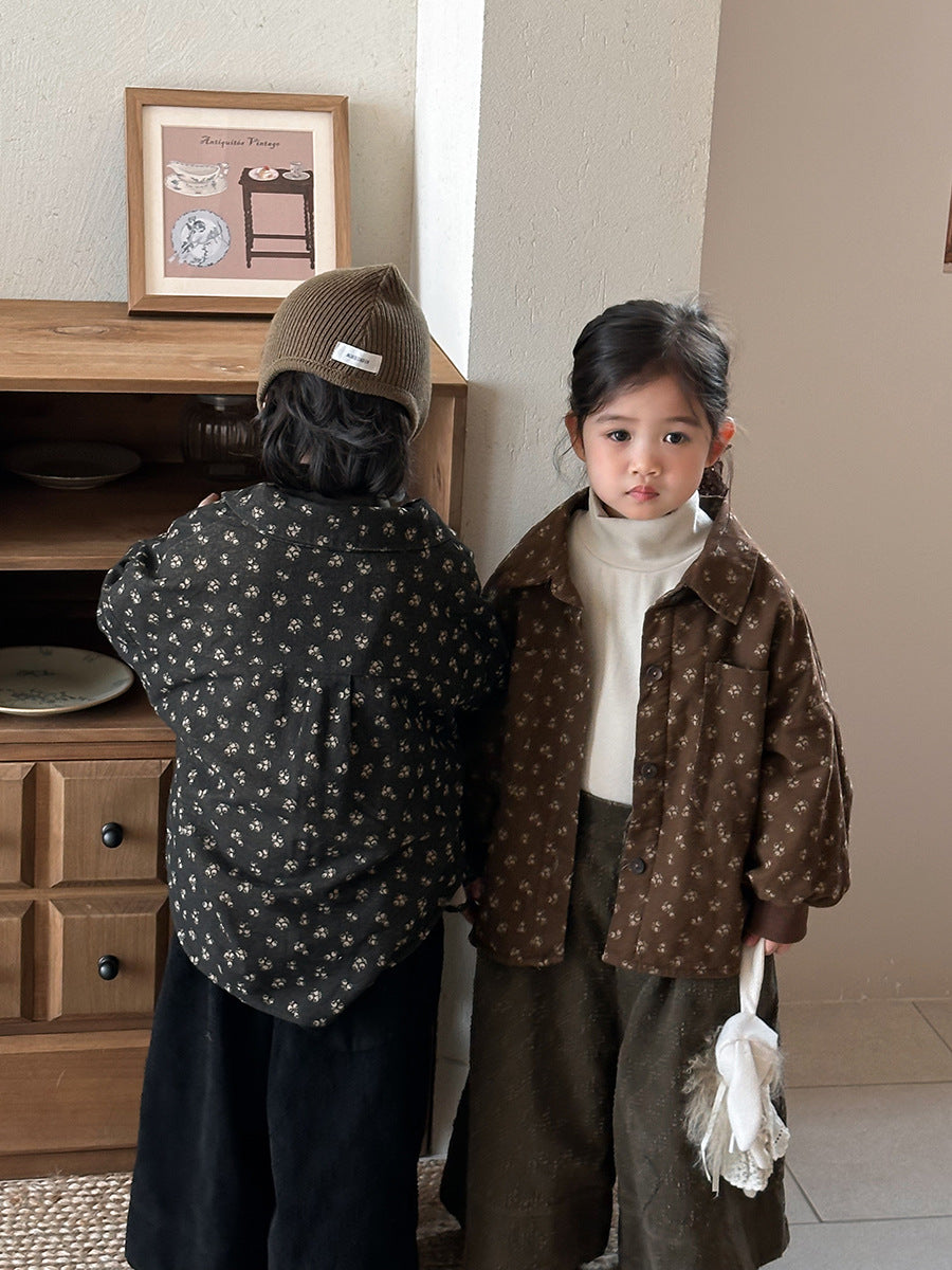 Small floral print fleece-lined shirt jacket