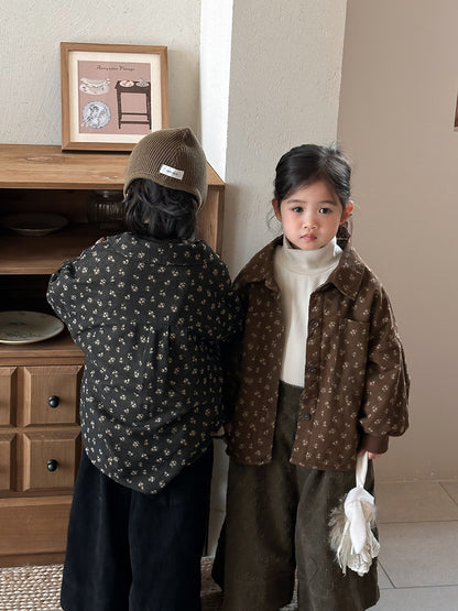 Small floral print fleece-lined shirt jacket