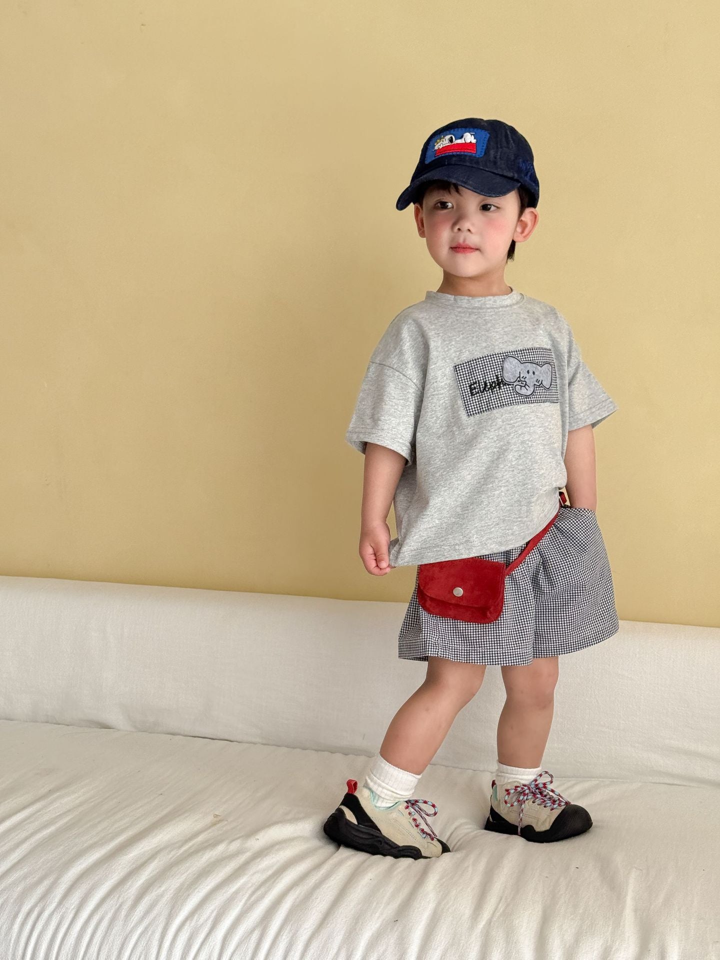 細チェック半袖Tシャツ＆ショートパンツセット
