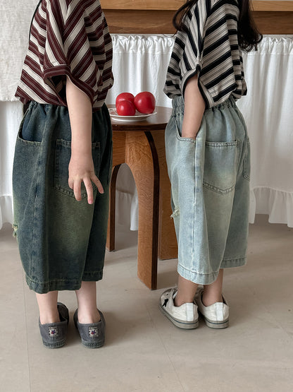 ワイド七分丈デニムパンツ