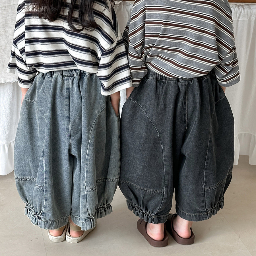 裾ギャザーバルーンデニムパンツ