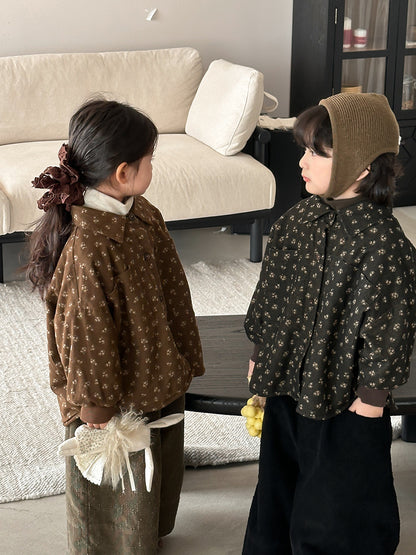 Small floral print fleece-lined shirt jacket