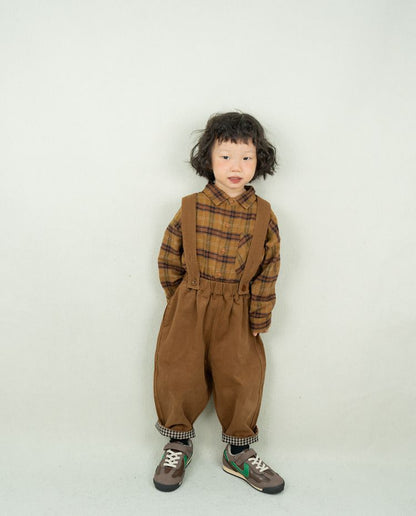 内側チェック純綿サロペット